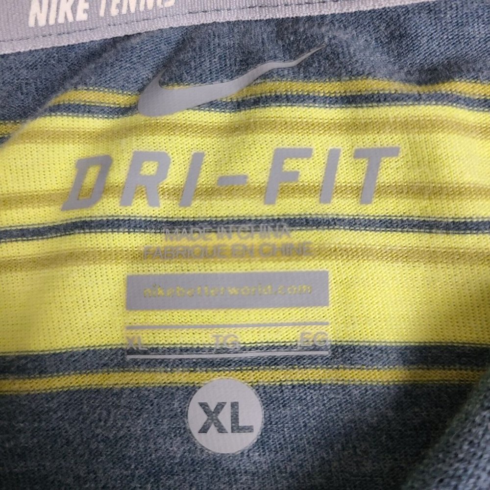 Nike Dri-Fit Tennis Polo Shirt‎ Mens Size X-Large Yellow Grey Striped Pullover - Picture 3 of 10